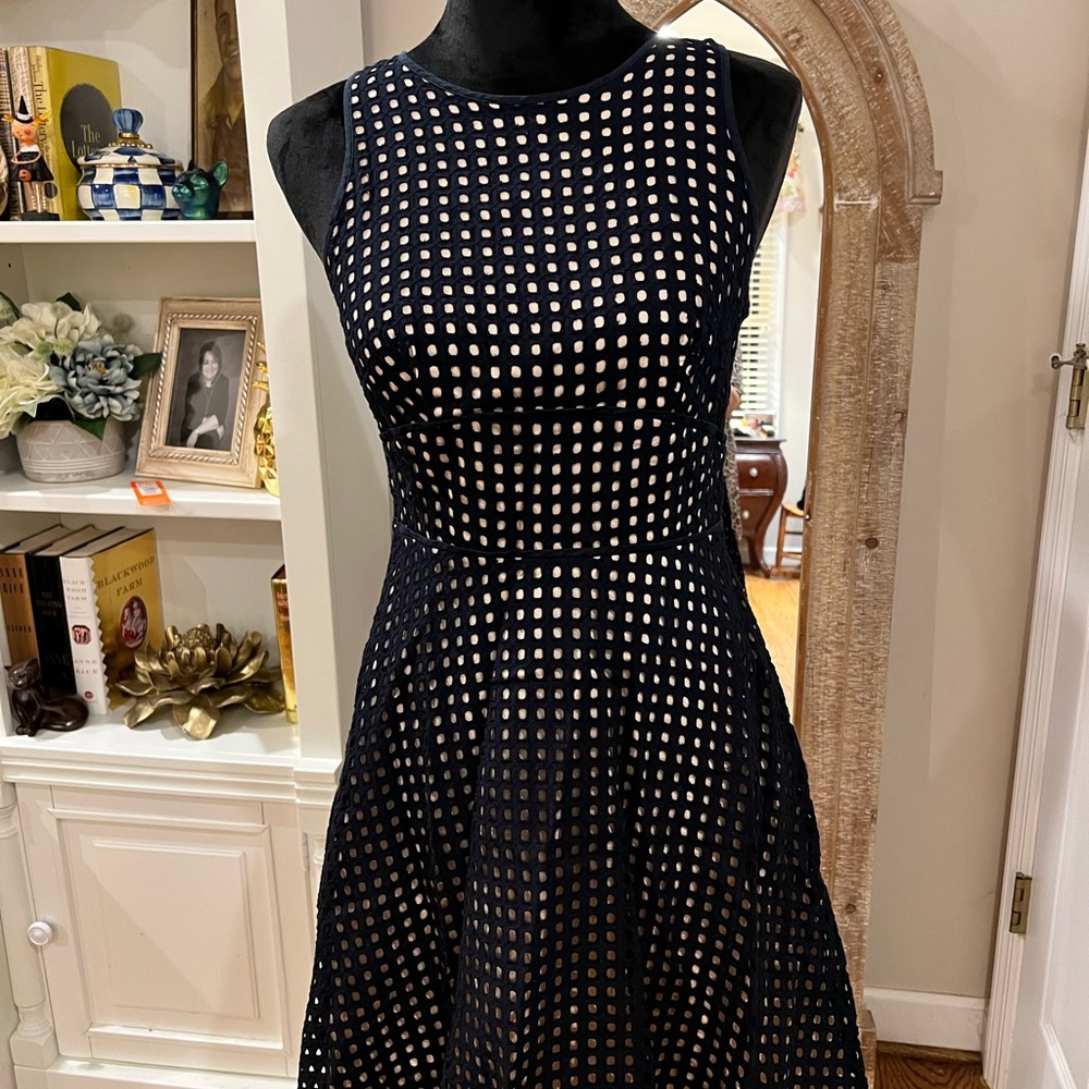Loft Size 2 Navy and beige eyelet sleeveless dress. Used.